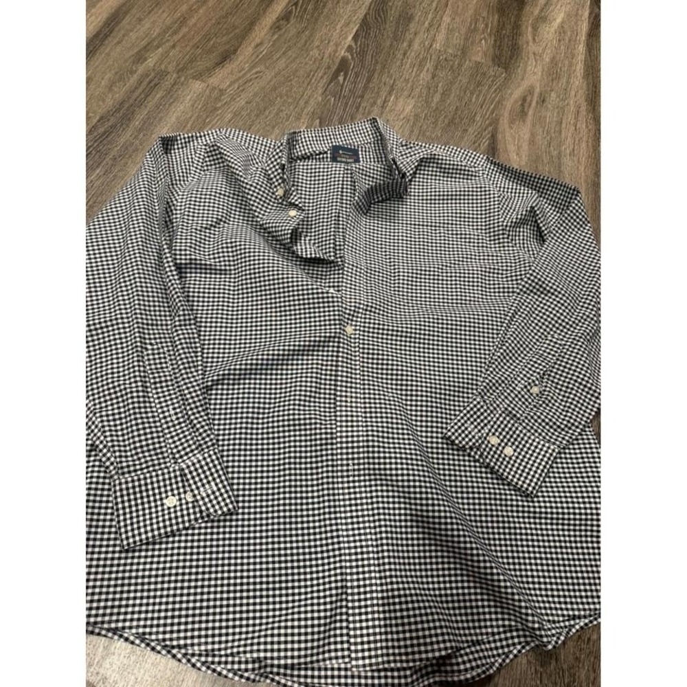 Members Mark Mens XL Stretch Oxford Shirt Black White Gingham Buttoned Long Slv